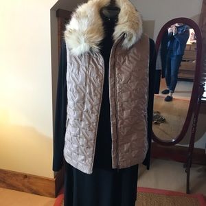 Doncaster Beige Down Vest w/Removable Faux Fur